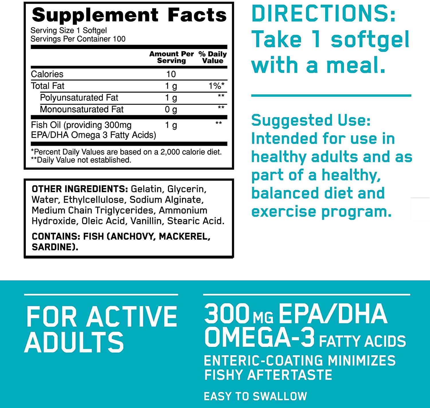 Optimum Nutrition EntericCoated Fish Oil100Serv.100Caps. Maxmuscle